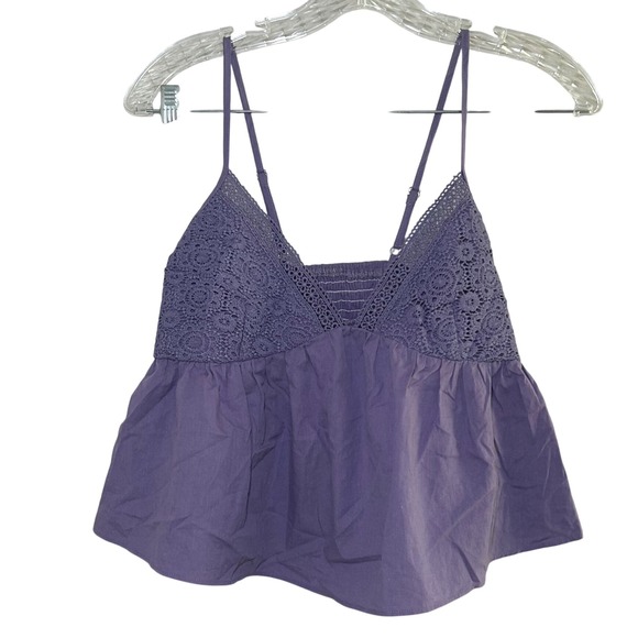 Cider SOLID LACE RUFFLE V-NECK CAMI CROP TOP boho festival vacation fairy flowy - Picture 1 of 5